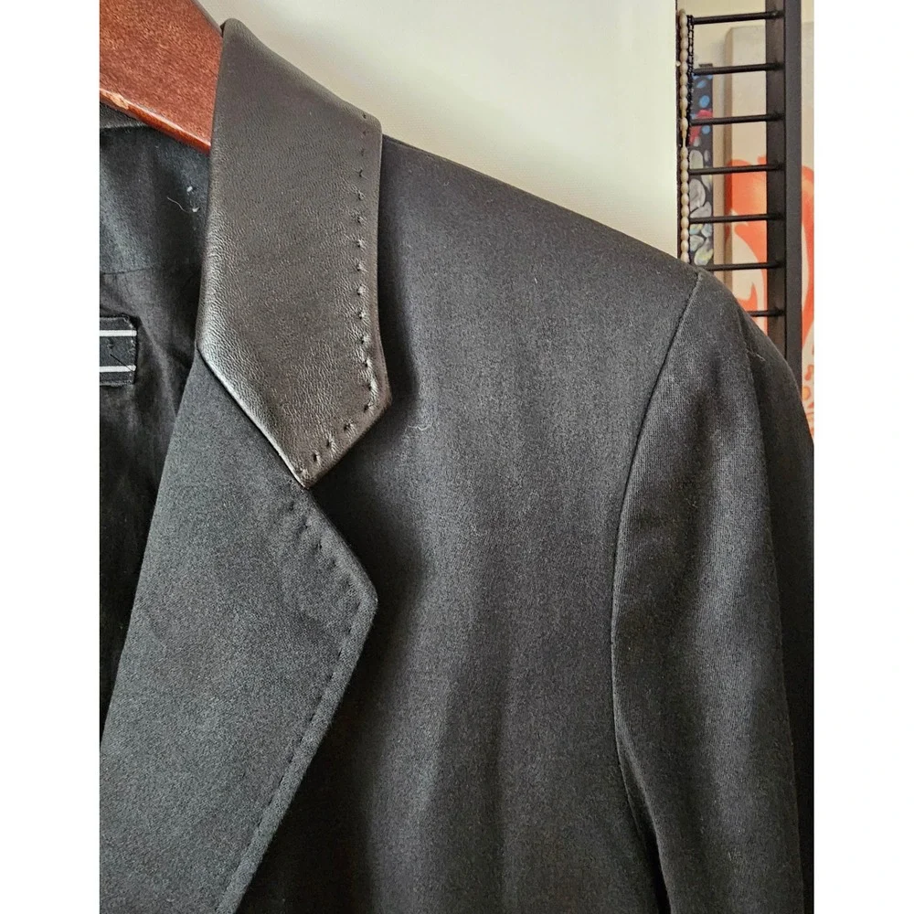 JOSEPH Black Cotton Blazer Leather Trim Detail Career Jacket‎ Size L